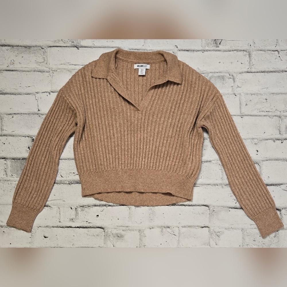 William Rast Ribbed Collared Cropped Sweater Tan Size Small - Picture 7 of 10